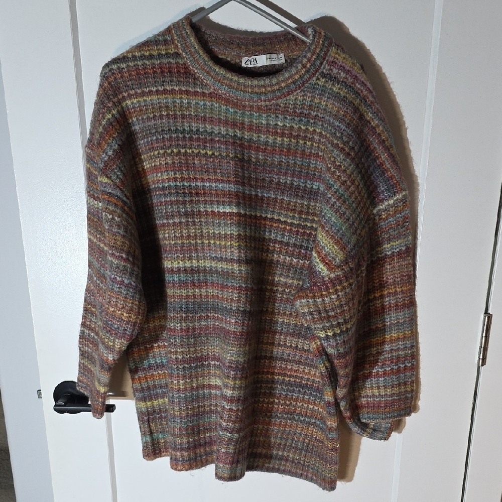 Zara Earthy Toned Striped Knit Sweater